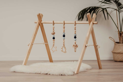 Wooden Baby Gym with Blue Toys