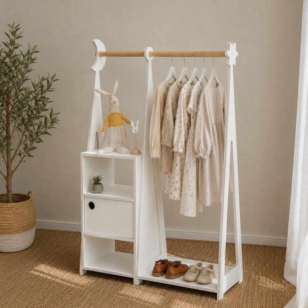 Montessori Wardrobe with Storage – White