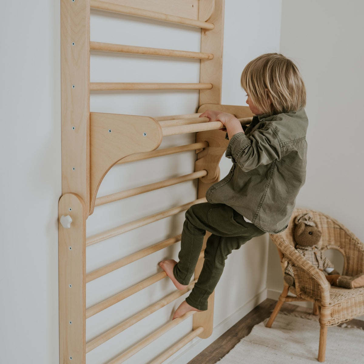 Pikler Triangle Climber with Swedish Wall Add-On (Ages 6m–7y)